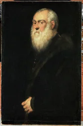 Portrett av en eldre mann med hvitt skjegg (olje på lerret)