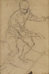 Sittende mann sett ovenfra (svart kritt på papir) (recto) (se 160813 for verso)
