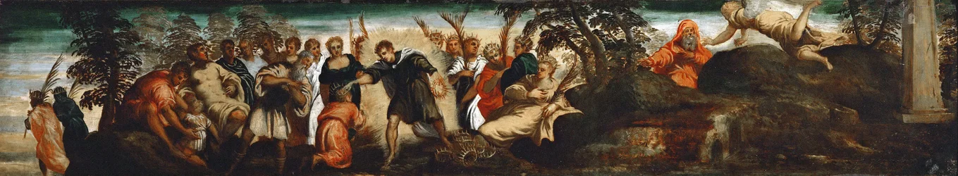Forutsigelsen til David - Jacopo Tintoretto (1518-1594). Olje på tre, ca 1545. Mål : 29x153,5 cm. Kunsthistorisk museum, Vienne