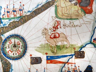 En arabisk handelsmann på en kamel, detalj fra et renessansekart over Europa, Jacopo Russo (etter) 1528