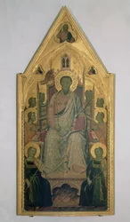 St. Bartholomew tronet med engler (tempera på panel)