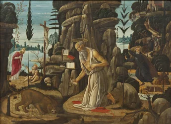 Saint Hieronymus botferdig - Den botferdige Saint Hieronymus, av Jacopo del Sellaio (1442-1493). Olje på tre. Mål: 66,5x91,5 cm. Nationalmuseum Stockholm