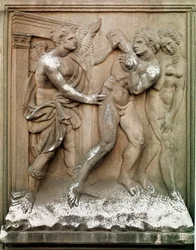 Adam og Eva jakter på det jordiske paradis lavpreget marmor av Jacopo Della Quercia (1374 / 8-1438) 1430-1435 Dim.86x68 cm Bologna Church of San Petronio