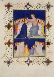 Manuskripter 11060-11061, Notre-Dames tidebok: kompletorium, Jomfruens kroning, fra «Très Riches Heures du Duc de Berry»