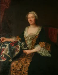 Marquise de Castellane med broderi, etter 1743 (olje på lerret)
