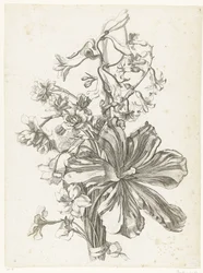 Bukett med en tulipan, en hyasint, brodiaea og påskeliljer Diverse Fleurs mises en Boucquets (serietittel)