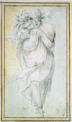 Sigøyner med et barn - Verk av Jacques Bellange (rundt 1575-1616), blod og svart og hvitt kritt på papir (30x16,5 cm), tidlig på 1600-tallet - Sigøyner med et barn, blod, svart og hvitt kritt på papir av J Bellange, tidlig på 1600-tallet - delstat H