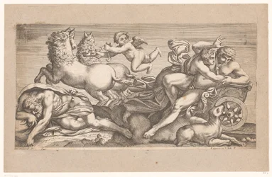 Cephalus tatt av Aurora i vognen hennes Mytologiske scener etter fresker i Palazzo Farnese i Roma (serietittel)