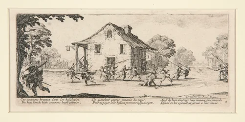 Kampscene foran et hus, fra The Miseries and Disasters of War, #4 av et sett med 18