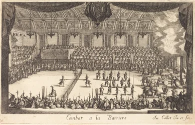 Combat at the Barrier, 1627.    1145951   no       norwegian Successfully Translated  Original: Clivus Scauri en de Santi Giovanni e Paolo Sotto S.t Gioanne e poldo (title on object) Gezichten op Rome (series title) Alcune vedute et prospettive di luoghi d