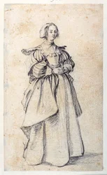 Kvinnefigur (svart kritt på papir)