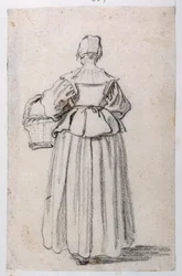Figur bakovervendt (svart kritt på papir)