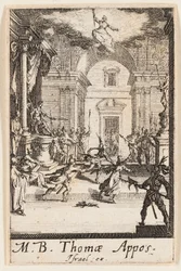 Sankt Thomas#39; martyrium, plate seks fra Apostlenes martyrium