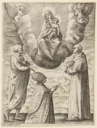 Pave Bonifatius VIII med den hellige Frans og den hellige Krispin som tilber Jomfruen og Jesusbarnet