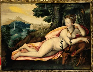 Representasjon av Diane de Poitiers (1499-1566) Lady of Breze, hertuginne av Valentinois og Diane Maleri av Jacques Callot (1592-1635) 1500-tallet. Senlis, jaktmuseum
