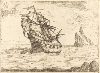 Skip som navigerer i nærheten av steiner