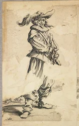 Soldat med fjærhatt, fra La Noblesse de Lorraine (verso), ca. 1620-23