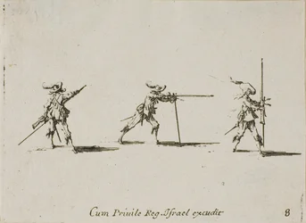 Inntar skyteposisjonen med musketten, plate åtte fra The Military Exercises