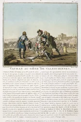 Sebastien le Prestre de Vauban (1633-1707) ved beleiringen av Valenciennes (1677), gravert av Jean Baptiste Morret (fl.1790-1820), 1790 (farget litho)