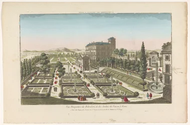 Utsikt over Giardini Vaticani i Vatikanstaten Le Belvedere du Vatican a Roma (tittel på objekt)