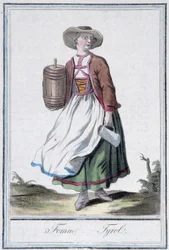 Femme of Tyrol - i "" Encyclopedia of Travels"" av Grasset St Sauveur, red. 1796