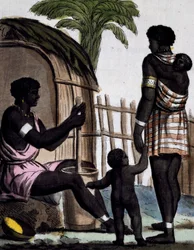 Issinia kvinner arbeider ris, fargegravering fra tegning av Labrousse (aktiv 1796), fra Encyclopedia of voyages, av Jacques Grasset de Saint-Sauveur (1757-1810)