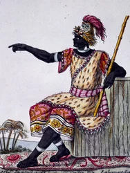 King of Loango, fargegravering fra tegning av Labrousse (aktiv 1796), fra Encyclopedia of voyages, av Jacques Grasset de Saint-Sauveur (1757-1810)