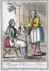 Bondekvinne fra Hanac, i Böhmen (Tsjekkoslovakia) - i "" Encyclopedia of travels"" av Grasset St Sauveur, Paris