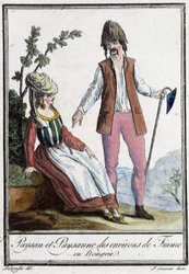 Peasant and Peasant of Fiume (Kroatia) - i "" Encyclopedia of Travels"" av Grasset St Sauveur, red. 1796 (gravering)