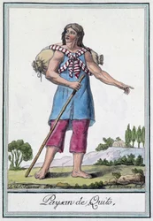 Peasant de Quito (Ecuador) - i "" Encyclopedia of Travels"" av Grasset St Sauveur, red. 1796