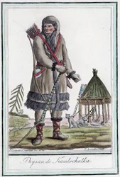 Peasant du Kamchatka - i "" Encyclopedia of travels"" av Grasset St Sauveur, Paris