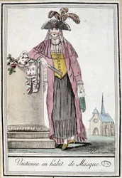 Venetiansk kvinne i maske - i "" Encyclopedia of travels"" av Grasset Saint Sauveur, red. Paris 1796