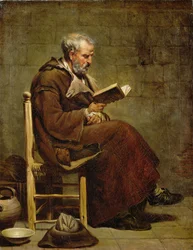 En sittende gammel mann som leser, før 1797