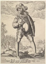 Soldat, bevæpnet med bredsverd og skjold, fra offiserer og soldater, 1587.