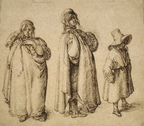 To studier av en romkvinne og en romegutt i en stor hatt, ca. 1605