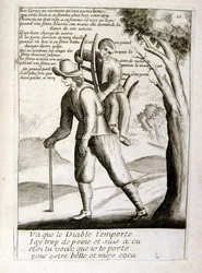 Gravert illustrasjon fra 1600-tallet fra en samling ordtak. Paris 1657–1663. Av Jacques Lagniet (1620–1675). Fransk gravør. Fra ham er det mange samfunnskritiske graveringer og hånlige bilder, som hans til tider groteske og fantastiske illustrasjoner.