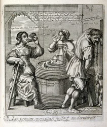 Gravert illustrasjon fra 1600-tallet fra en samling ordtak. Paris 1657–1663. Av Jacques Lagniet (1620–1675). Fransk gravør. Fra ham er det mange samfunnskritiske graveringer og hånlige bilder, som hans til tider groteske og fantastiske illustrasjoner.
