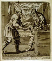 Gravert illustrasjon fra 1600-tallet fra en samling ordtak. Paris 1657–1663. Av Jacques Lagniet (1620–1675). Fransk gravør. Fra ham er det mange samfunnskritiske graveringer og hånlige bilder, som hans til tider groteske og fantastiske illustrasjoner.