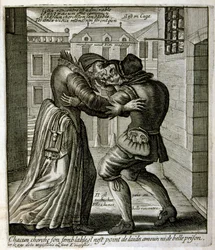 Gravert illustrasjon fra 1600-tallet fra en samling ordtak. Paris 1657–1663. Av Jacques Lagniet (1620–1675). Fransk gravør. Fra ham er det mange samfunnskritiske graveringer og hånlige bilder, som hans til tider groteske og fantastiske illustrasjoner.