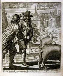 Gravert illustrasjon fra 1600-tallet fra en samling ordtak. Paris 1657–1663. Av Jacques Lagniet (1620–1675). Fransk gravør. Fra ham er det mange samfunnskritiske graveringer og hånlige bilder, som hans til tider groteske og fantastiske illustrasjoner.