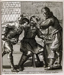 Gravert illustrasjon fra 1600-tallet fra en samling ordtak. Paris 1657–1663. Av Jacques Lagniet (1620–1675). Fransk gravør. Fra ham er det mange samfunnskritiske graveringer og hånlige bilder, som hans til tider groteske og fantastiske illustrasjoner.