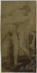 Studie av en mannlig nakenmodell, som står og bryter med en mannequin, i studioet til Jacques de Lalaing, muligens forstudie for maleriet The Wrestlers