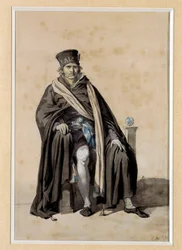 Konvensjon: samfunnsdraktprosjekt 1793 “” The habit of Judge”” Tegning av Jacques Louis David (1748-1825) Søn. 0,3x0,2 m Versailles, musee du chateau