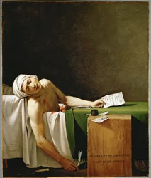 Jean Paul Marat, politiker og publisist, død i badekaret sitt, myrdet av Charlotte Corday i ...
