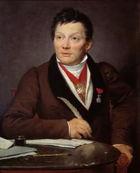 Portrett av Alexandre Lenoir (1761-1839) arkeolog og kurator ved Musee des Monuments francais Maleri av Jacques Louis David (1748-1825) 1817 Søn. 0,76x0,62 m - Portrett av Alexandre Lenoir (1761-1839), arkeolog og kurator ved Museum of F