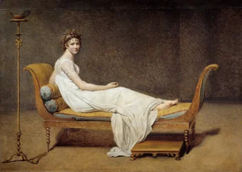 Portrett av Madame Récamier (1777-1849), Jeanne Françoise, kalt Juliette - Maleri av Jacques-Louis David (1748-1825)