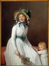 Portrett av Madame Seriziat, søster til kona til kunstneren med sønnen Emile Maleri av Jacques Louis David (1748-1825) 1793 Søn. 1,31x0,96 m Paris musee du Louvre - Portrett av Madame Seriziat, kones søster til kunstneren med sønnen Emile. Maleri