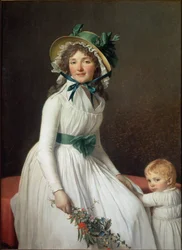 Portrett av Madame Seriziat, kones søster til kunstneren med sønnen Emile - olje på lerret