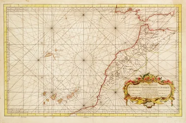 Kart over den nordvestlige kysten av Afrika, fra Gibraltarstredet til Kanariøyene