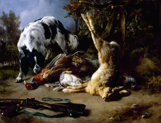 Spaniel med et stilleben av dødt vilt, 1837